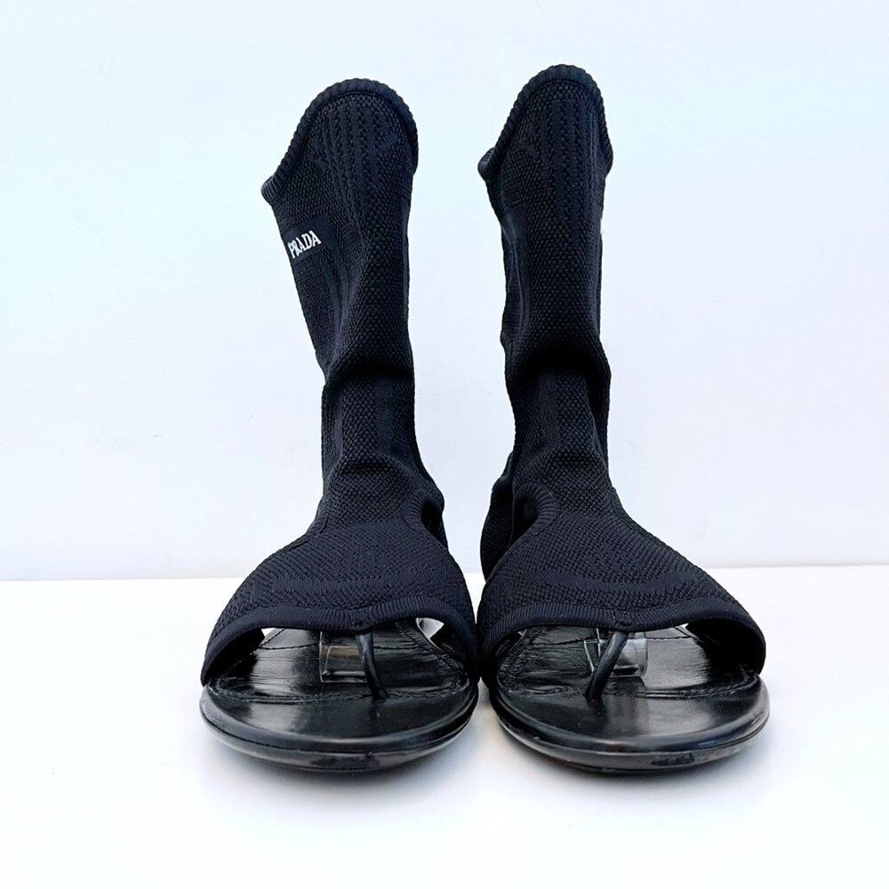 Prada Knitted Black Stretch Sock Flat Sandals Cutouts - Picture 4 of 13